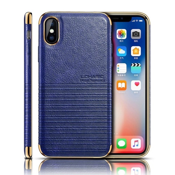 iPhone X Case Slim Flexible Armor Textured Grip PU Leather Hybrid Defender Blue - Picture 1 of 6